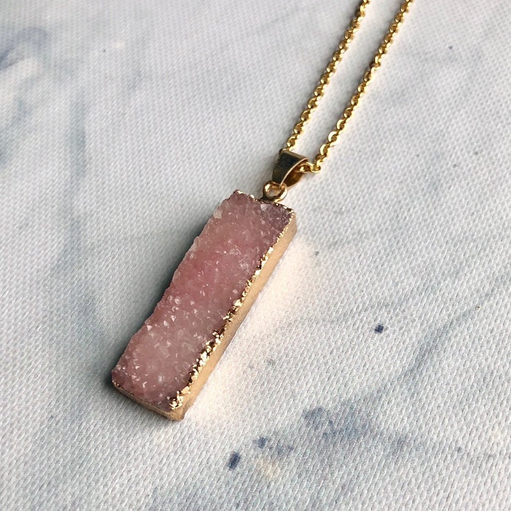 Pink Druzy Crystal Quartz Necklace